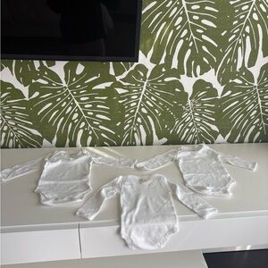 Three Burt's Bees White Long Sleeve Baby Bodysuits🤍